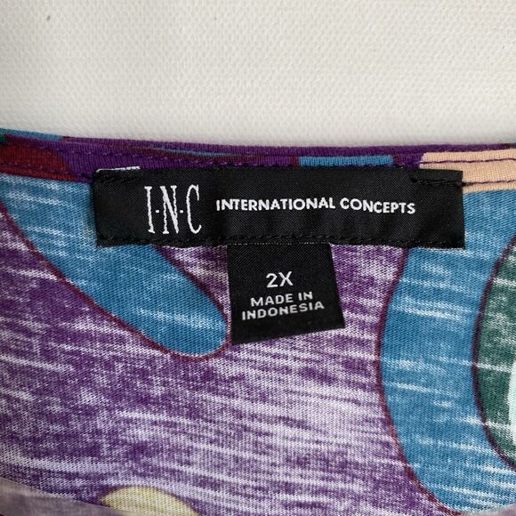 Inc.International Concepts Top Blouse 2X Floral V Neck Half Sleeve Ruched NWT - Picture 3 of 7